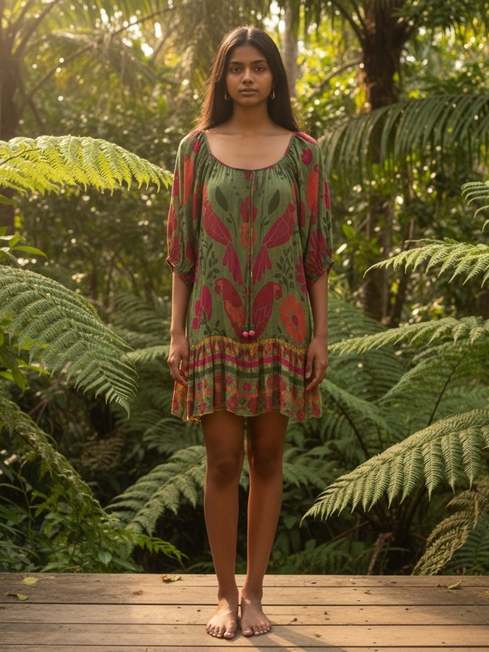 FARM RIO Tropical Floral Mini Dress Green XL